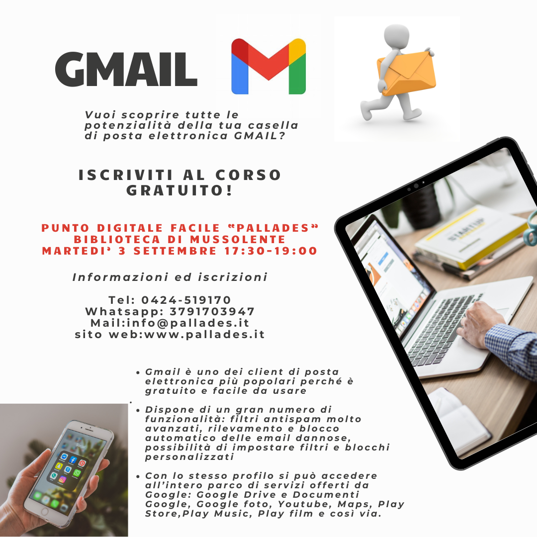 Corso di formazione su GMail - Punto digitale facile Pallades presso la biblioteca di Mussolente