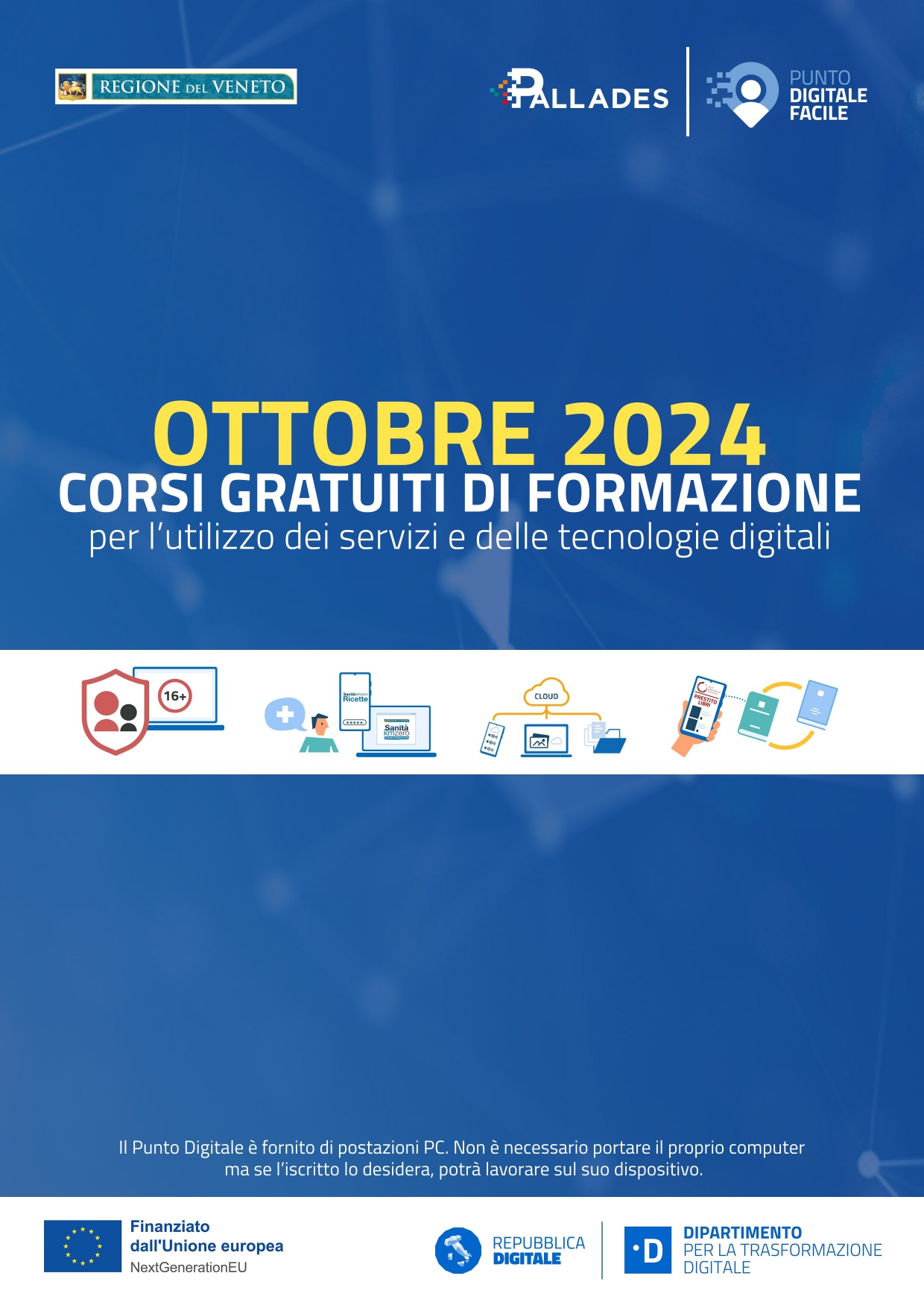 Nuovi corsi di formazione gratuiti per l'utilizzo dei servizi e delle tecnologie digitali presso la Biblioteca di Mussolente - ottobre 2024 - Punto Digitale Facile "Pallades"